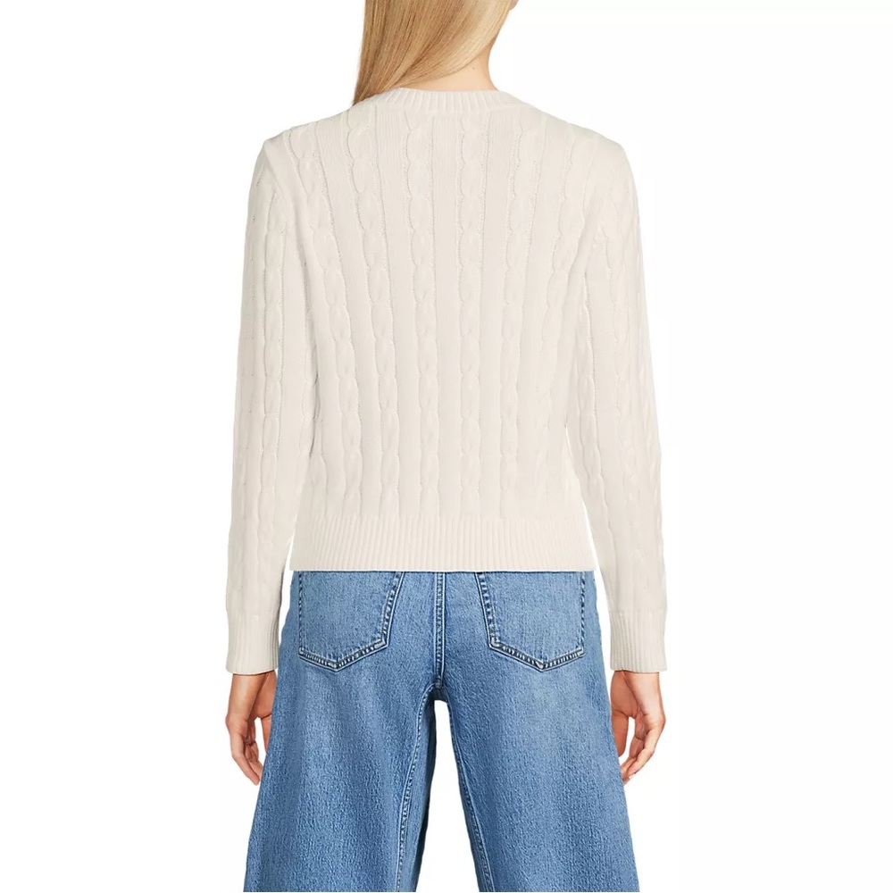 Lands' End Women's Cream Cable Knit Sweater - Picture 3 of 3